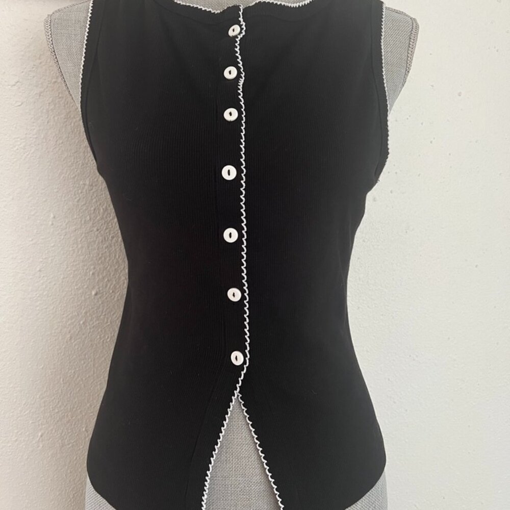 ASOS Black Contrast Trim Sleeveless Button Tank Top